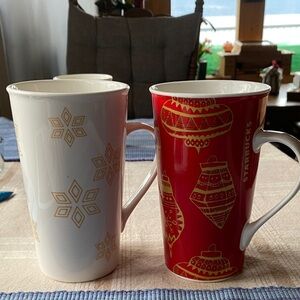 Lot of 2 Tall 18 Ounce STARBUCKS Christmas Mugs 2015/2016